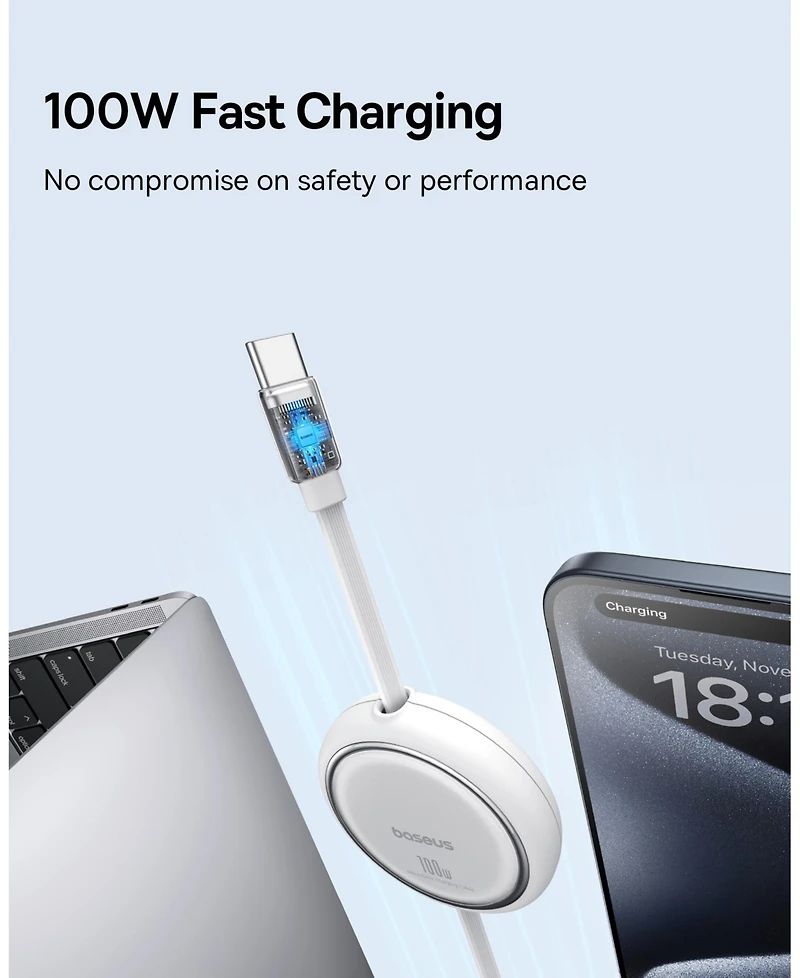 Baseus Free2Draw Mini Retractable Charging Cable Type-c to Type-c 100W 1m Nebula Purple