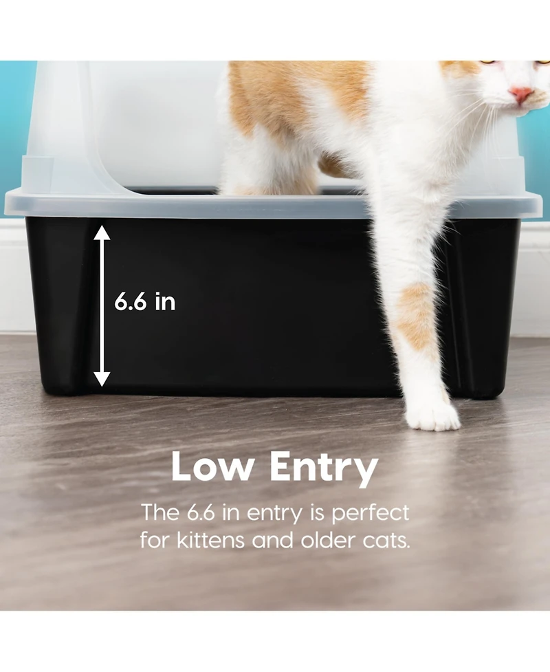 Iris Usa Extra Large Open Top Cat Litter Box with Scatter Shield, Sturdy Easy to Clean Open Air Kitty Litter Pan with Tall Spray, Black