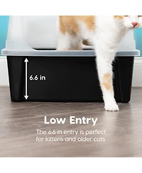 Iris Usa Extra Large Open Top Cat Litter Box with Scatter Shield, Sturdy Easy to Clean Open Air Kitty Litter Pan with Tall Spray, Black