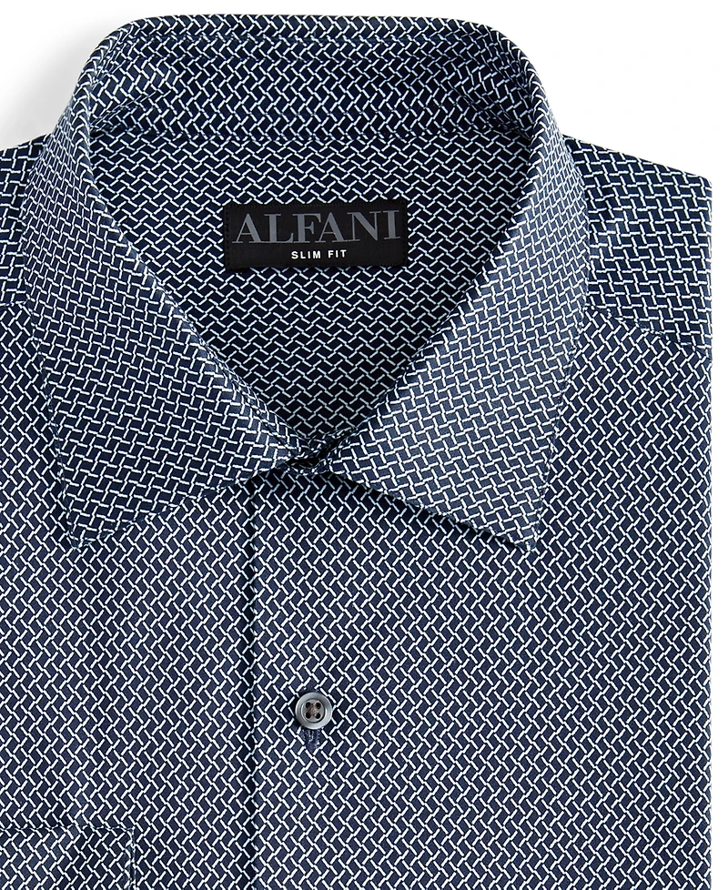 Alfani Men's Slim-Fit Temperature Regulating Geo-Print Dress Shirt, Created for Macy's