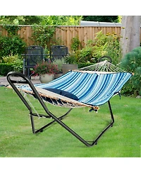 Gymax Hammock Stand Heavy Duty Steel Frame Hanging Hooks Indoor Outdoor