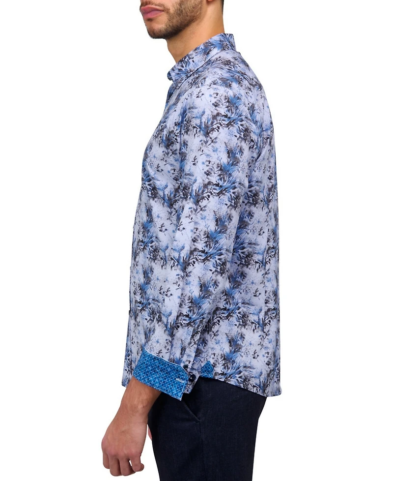 Brooklyn Brigade Men's Non-Iron Performance Stretch Moisture-Wicking Abstract Leaf-Print Button-Down Shirt