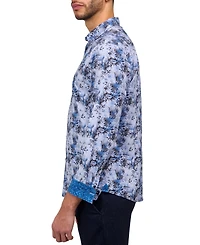 Brooklyn Brigade Men's Non-Iron Performance Stretch Moisture-Wicking Abstract Leaf-Print Button-Down Shirt