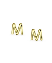Bling Jewelry Abc Minimalist Yellow 14K Gold Capital Block Alphabet Letter Initial Stud Earrings Safety Ball Screwback Posts