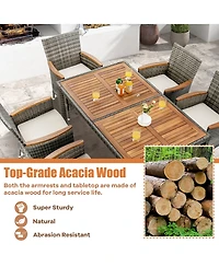 Gymax 7PCS Outdoor Dining Set Patio Acacia Wood and Rattan Furniture Set w/ Cushions