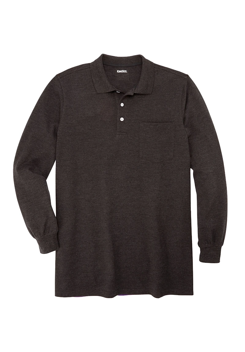 KingSize Big & Tall Longer-Length Long Sleeve Shrink-Less Cotton Polo