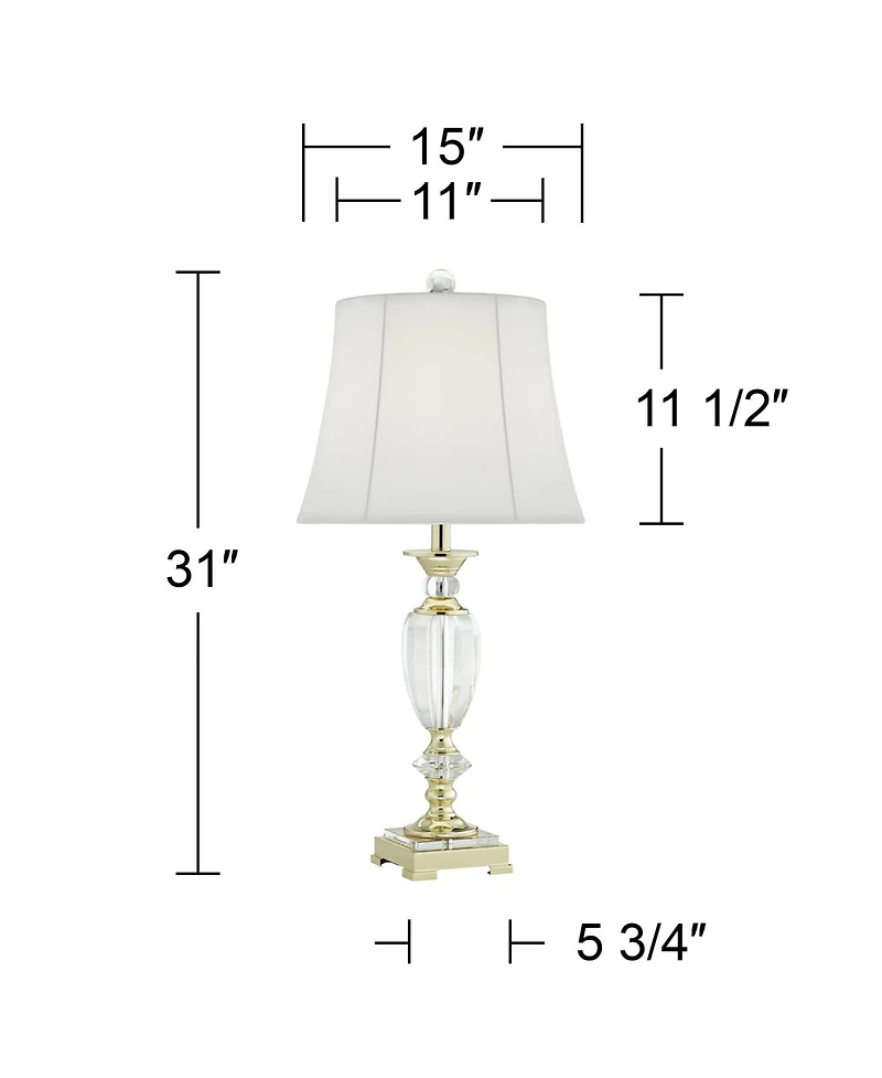 Vienna Full Spectrum Traditional Table Lamp 31" Tall Faceted Crystal and Brass Bell Fabric Shade for Living Room Family Bedroom Bedside