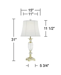 Vienna Full Spectrum Traditional Table Lamp 31" Tall Faceted Crystal and Brass Bell Fabric Shade for Living Room Family Bedroom Bedside