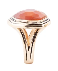 Barse River Rocks Orange Quartz Golden Bronze Octagon Ring