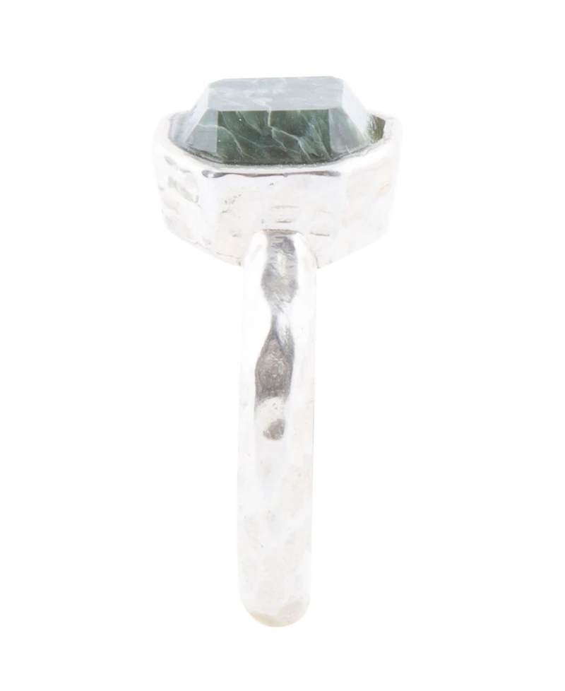 Barse Hammered Genuine Green Seraphinite Octagan Sterling Silver Ring