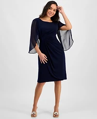 Connected Women's Cape-Sleeve Side-Ruched Sheath Dress