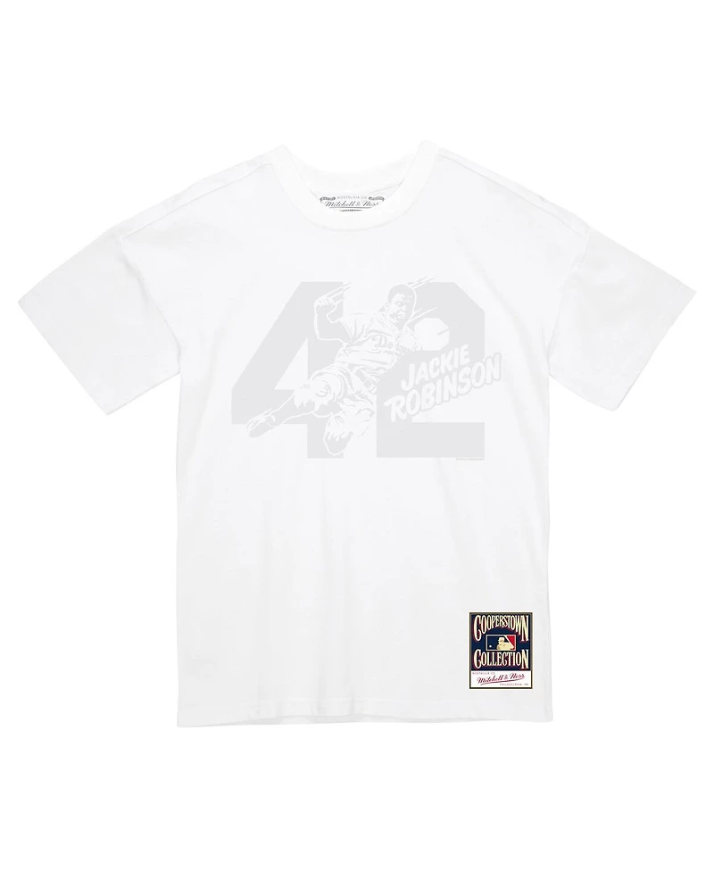 Mitchell & Ness Men's Jackie Robinson White Brooklyn Dodgers Cooperstown Collection Sliding 42 T-Shirt
