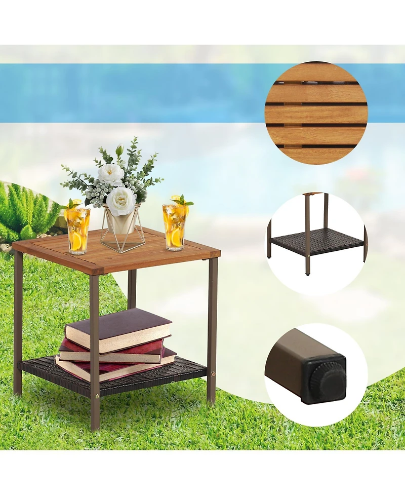 Sugift 3 Pieces Rattan Rocking Bistro Set with Coffee Table and Cushions