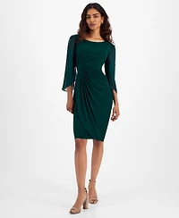 Connected Petite Chiffon Cape-Sleeve Sheath Dress