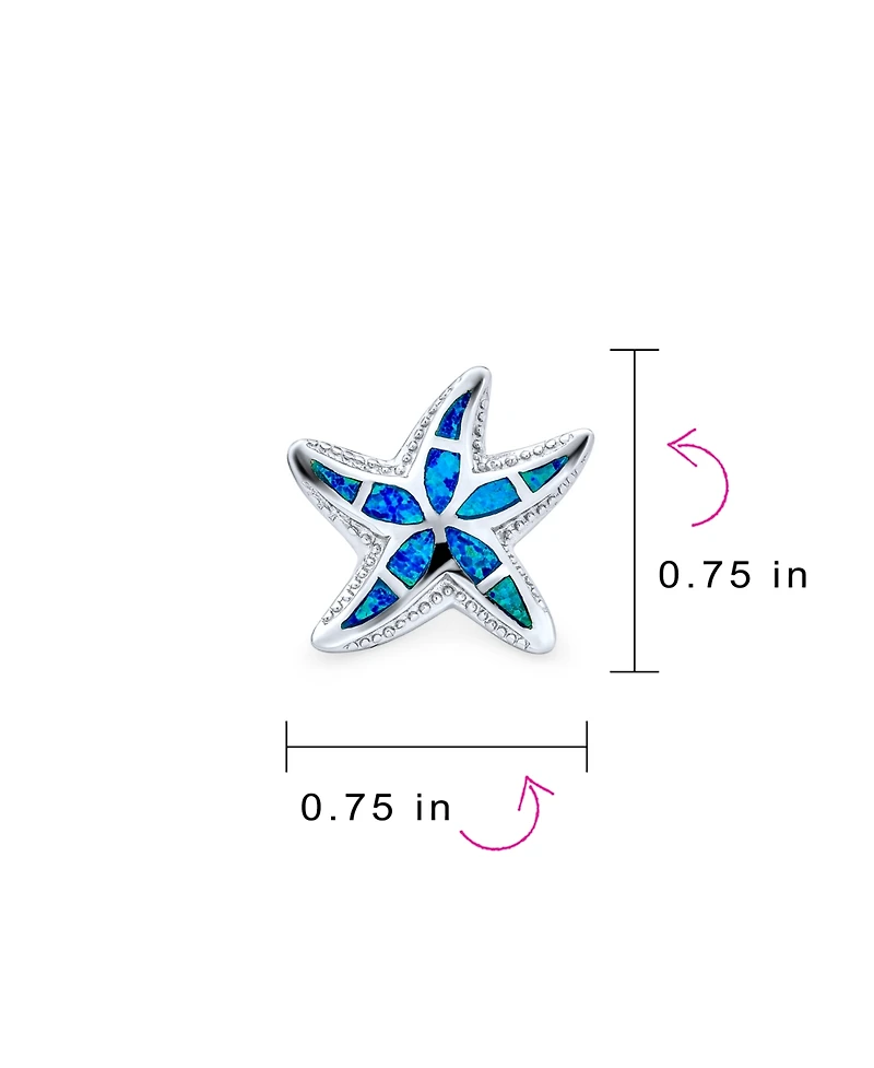 Bling Jewelry Large Nautical Hawaiian Tropical Beach Vacation Blue Inlay Synthetic Opal Starfish Stud Earrings Sterling Silver