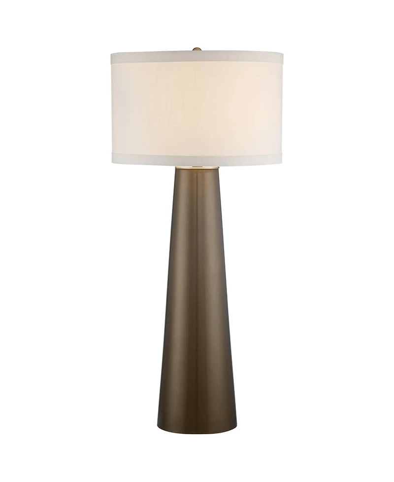Possini Euro Design Karen Modern Table Lamp 36" Tall Dark Gold Glass with Table Top Dimmer Off White Fabric Drum Shade for Bedroom Living Room Be