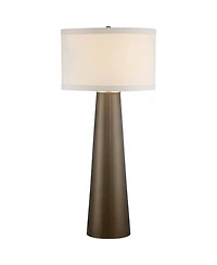 Possini Euro Design Karen Modern Table Lamp 36" Tall Dark Gold Glass with Table Top Dimmer Off White Fabric Drum Shade for Bedroom Living Room Be