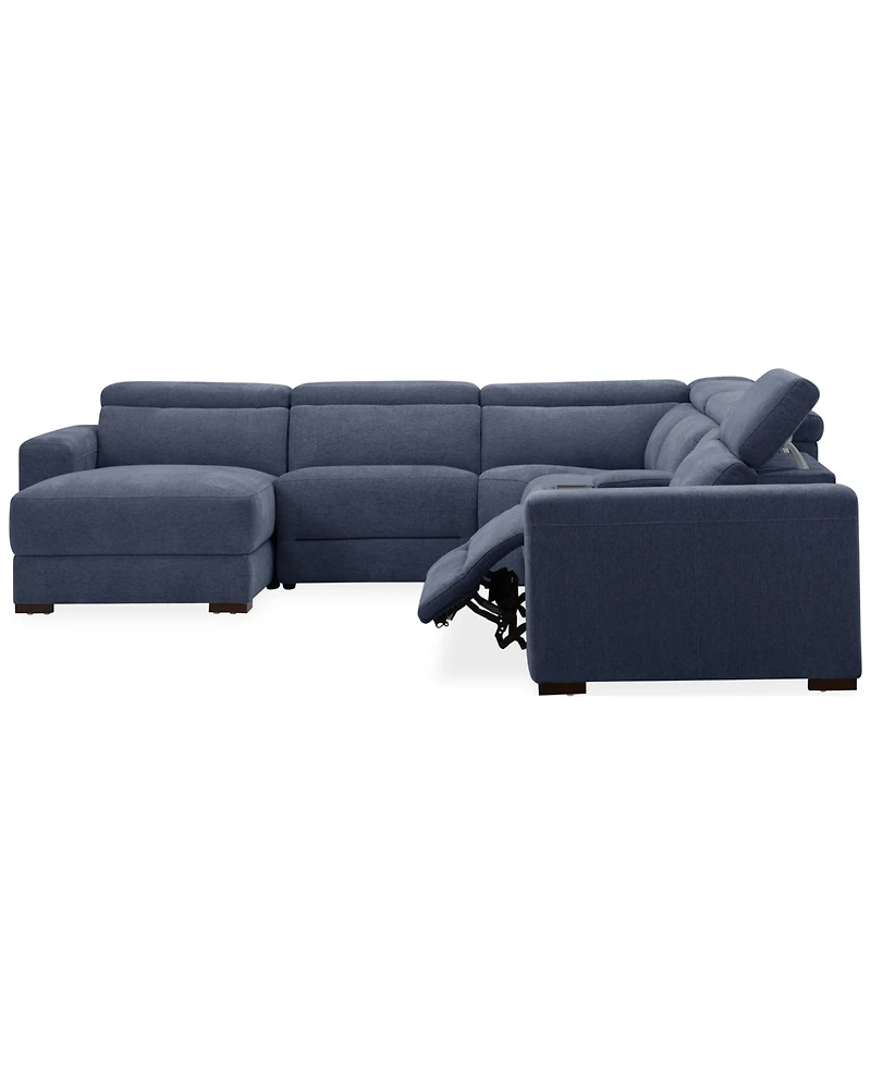 Nevio 6-Pc. Fabric Power Headrest Sectional with Chaise & Console and 1 Motion Chair