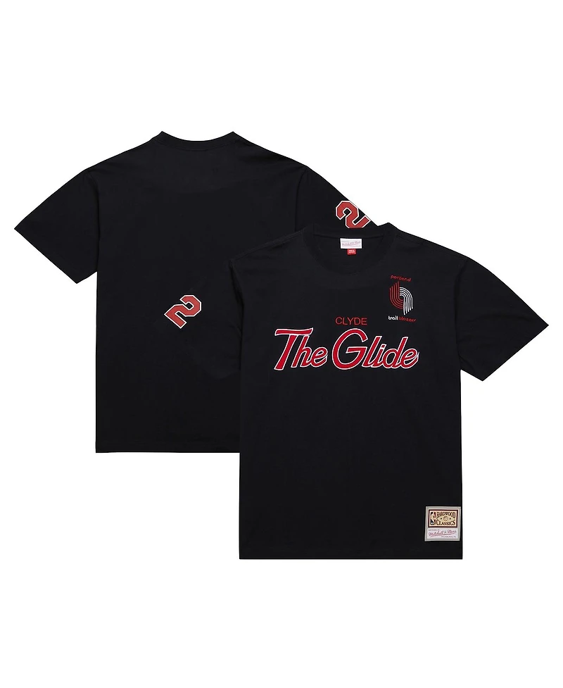 Mitchell & Ness Men's Clyde Drexler Black Portland Trail Blazers Premium Nickname T-Shirt