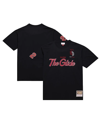 Mitchell & Ness Men's Clyde Drexler Black Portland Trail Blazers Premium Nickname T-Shirt