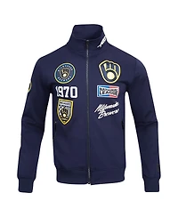 Pro Standard Men's Navy Milwaukee Brewers Fast Lane Full-Zip Track Jacket
