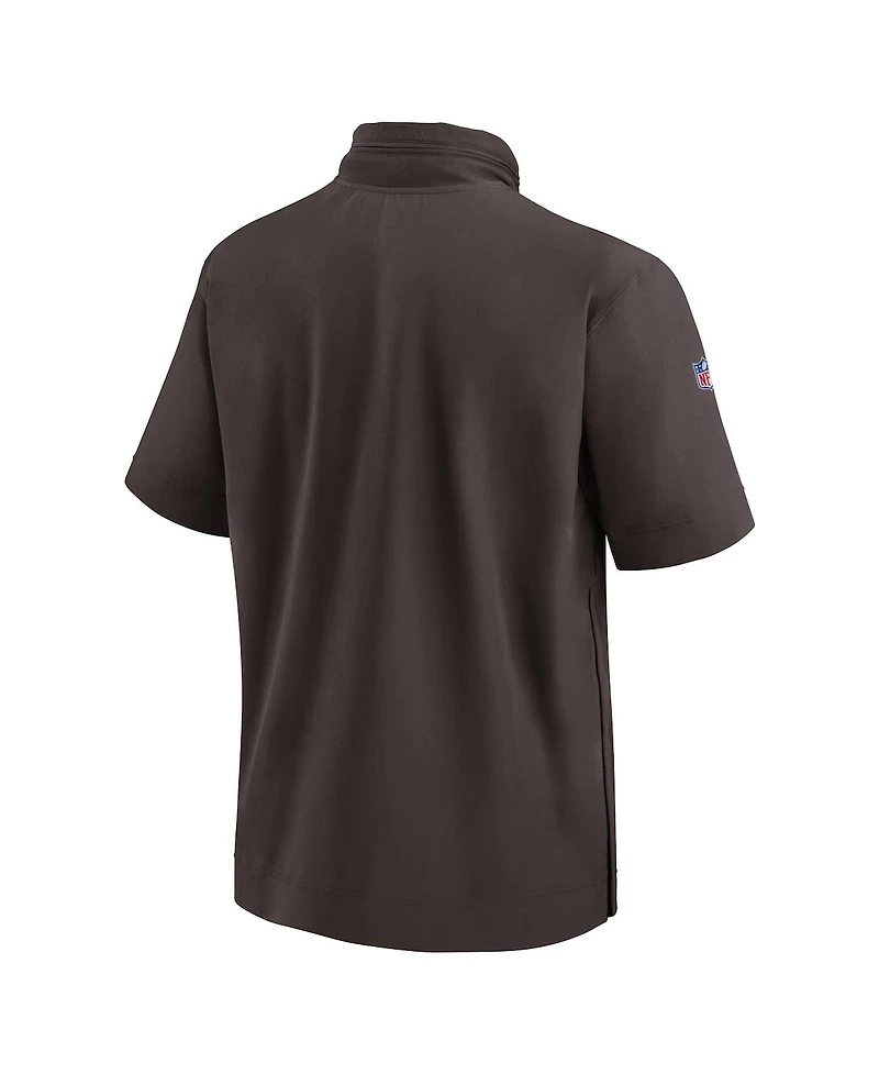 Nike Men's Brown Cleveland Browns 2024 Sideline Coach Short Sleeve Half-Zip Hoodie Jacket