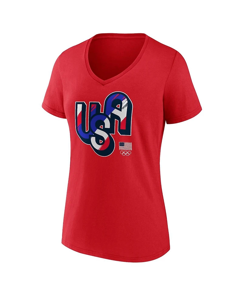 Fanatics Women's Red Team Usa Painting Paris 2024 Olympics V-Neck T-Shirt