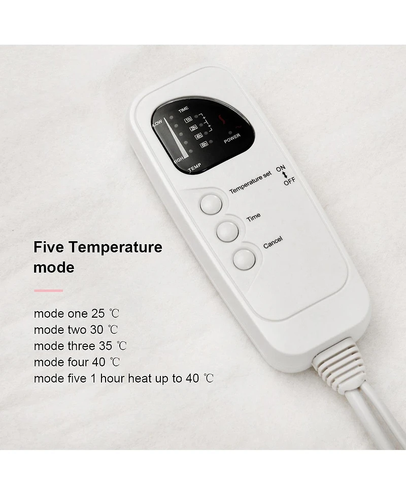 Heated Mattress Pad Low-Voltage 5 Temperature Modes 8H Timer Ul Twin Size