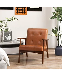 Mid Century Accent Chair Tufted Reading Armchair Solid Rubber Wood