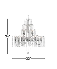 Vienna Full Spectrum Crystal Rain Chrome Chandelier 33" Wide Modern 12-Light Fixture for Dining Room House Foyer Kitchen Island Entryway Bedroom