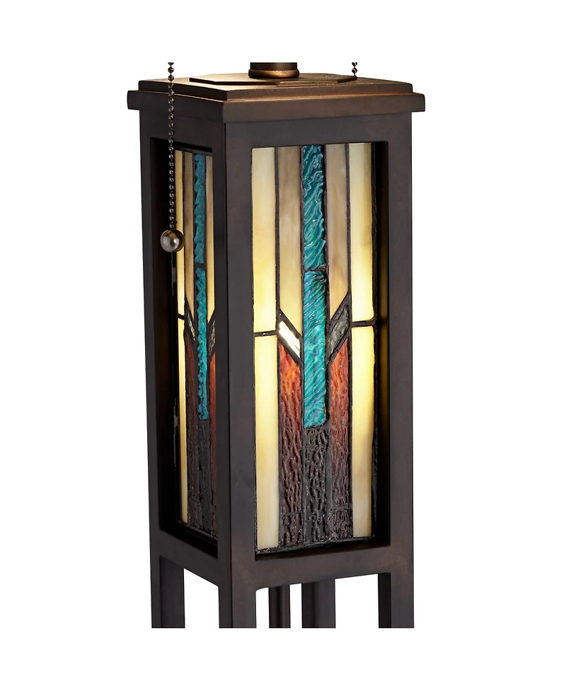 Robert Louis Tiffany Ranier Rustic Mission Floor Lamp 59 1/2" Tall Bronze with Led Nightlight Stained Art Glass Shade for Living Room Bedroom Off