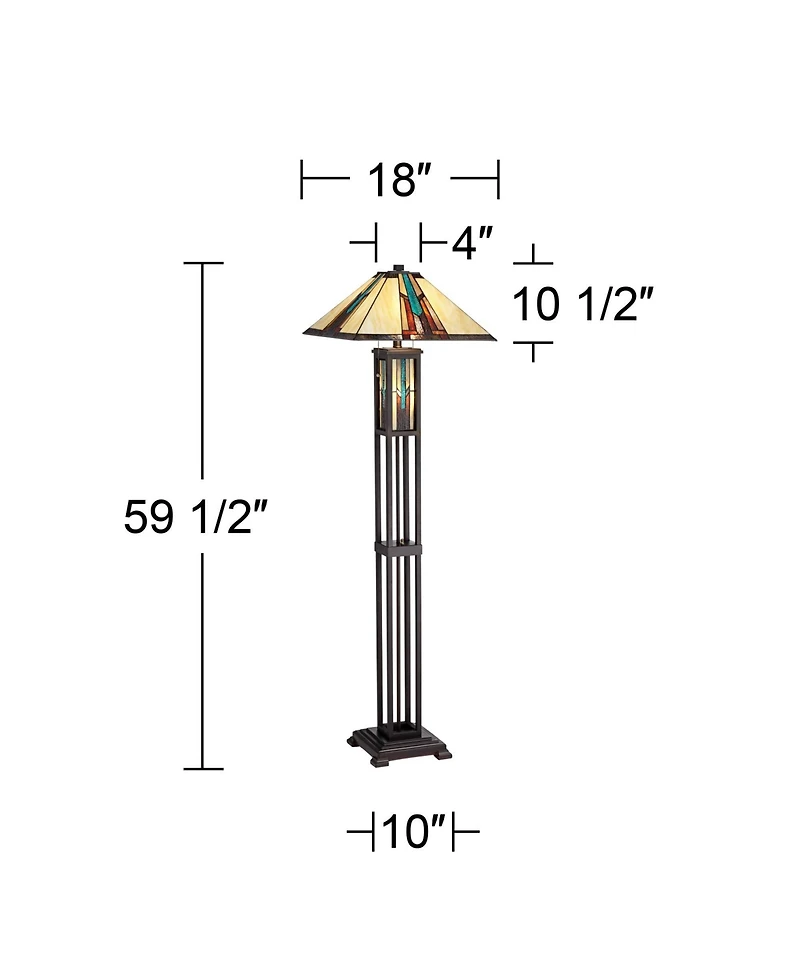 Robert Louis Tiffany Ranier Rustic Mission Floor Lamp 59 1/2" Tall Bronze with Led Nightlight Stained Art Glass Shade for Living Room Bedroom Off