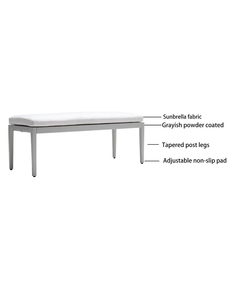 Streamdale Aluminum Outdoor Bench with Sunbrella Cushion, Grayish