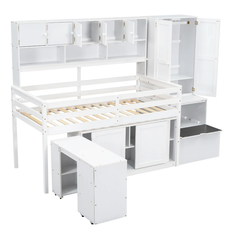 Streamdale Twin Loft Bed with Desk, Storage & Shelves