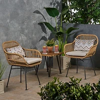 Simplie Fun Modern Rattan Chair Sleek Lines, Durable Rattan, Water-Resistant Cushions