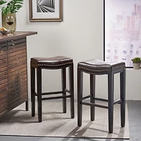 Streamdale Modern Backless Bonded Leather and Rubberwood Barstool (Set of 2)