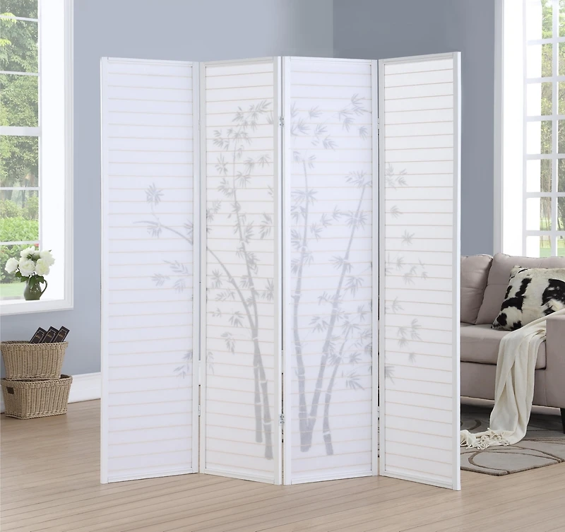 Streamdale Furniture Bamboo Print 4-Panel Framed Room Screen/Divider, White