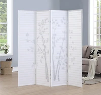 Streamdale Furniture Bamboo Print 4-Panel Framed Room Screen/Divider, White