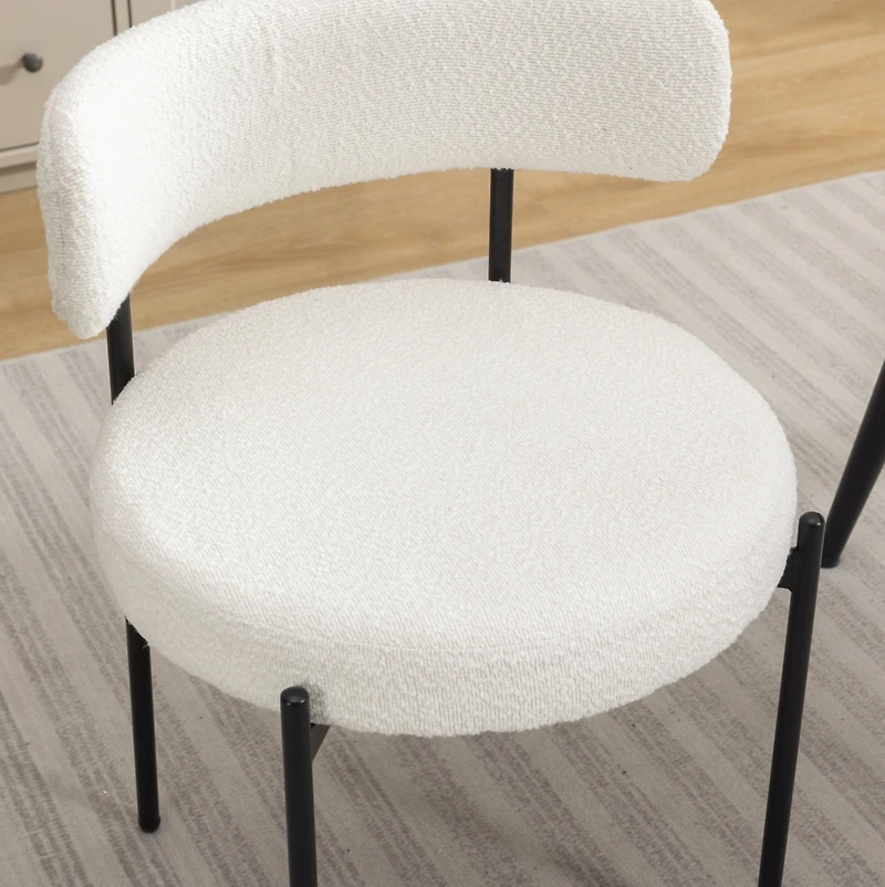 Streamdale Modern Round Boucle Dining Chairs, Set of 2, White