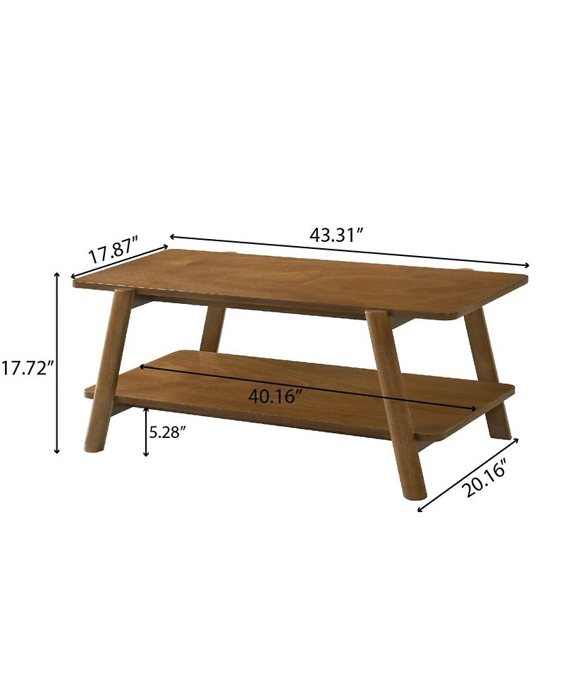 Streamdale Furniture Mid-Century Modern Wood Shelf Coffee Table, Walnut Finish