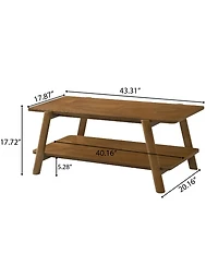 Streamdale Furniture Mid-Century Modern Wood Shelf Coffee Table, Walnut Finish