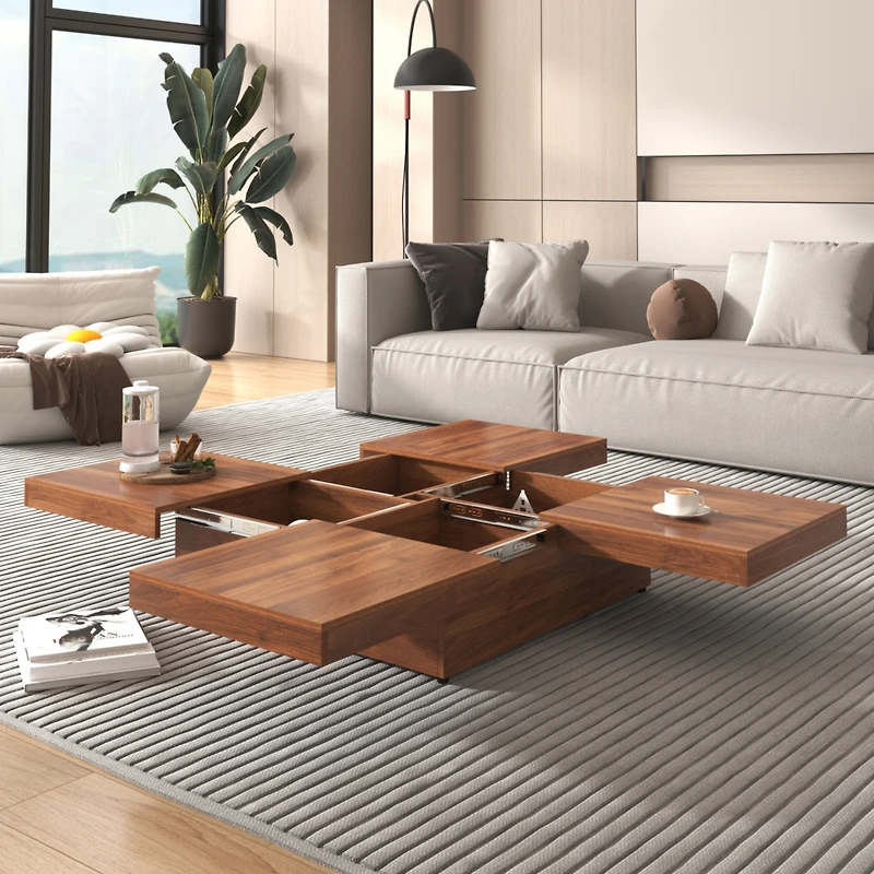 Streamdale Marble Veneer Sliding Top Coffee Table Walnut