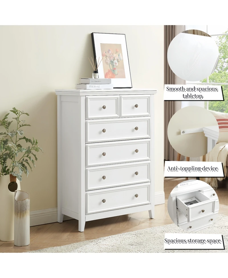 Streamdale Furniture Modern Wooden Dresser with 6 Spacious Drawers and Metal Handles