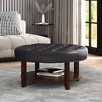 Streamdale Contemporary Faux Leather Tufted Ottoman with Open Shelf