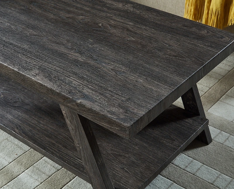 Streamdale Replicated Wood Shelf Coffee Table in Charcoal Finish