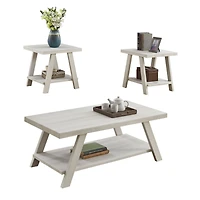 Streamdale Furniture Contemporary Wood Shelf Coffee Table Set in White Finish