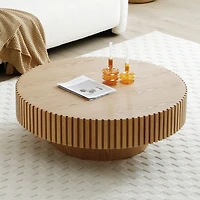 Round Wood Coffee Table - Modern Drum Design