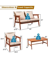 Costway 8PCS Patio Rattan Furniture Set Acacia Wood Frame Cushioned Sofa Chair Garden