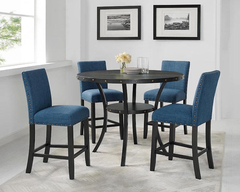 Streamdale Blue Fabric Counter Height Stools with Nailhead Trim, Set of 2