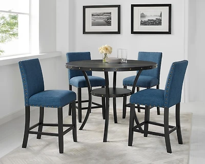 Streamdale Blue Fabric Counter Height Stools with Nailhead Trim, Set of 2